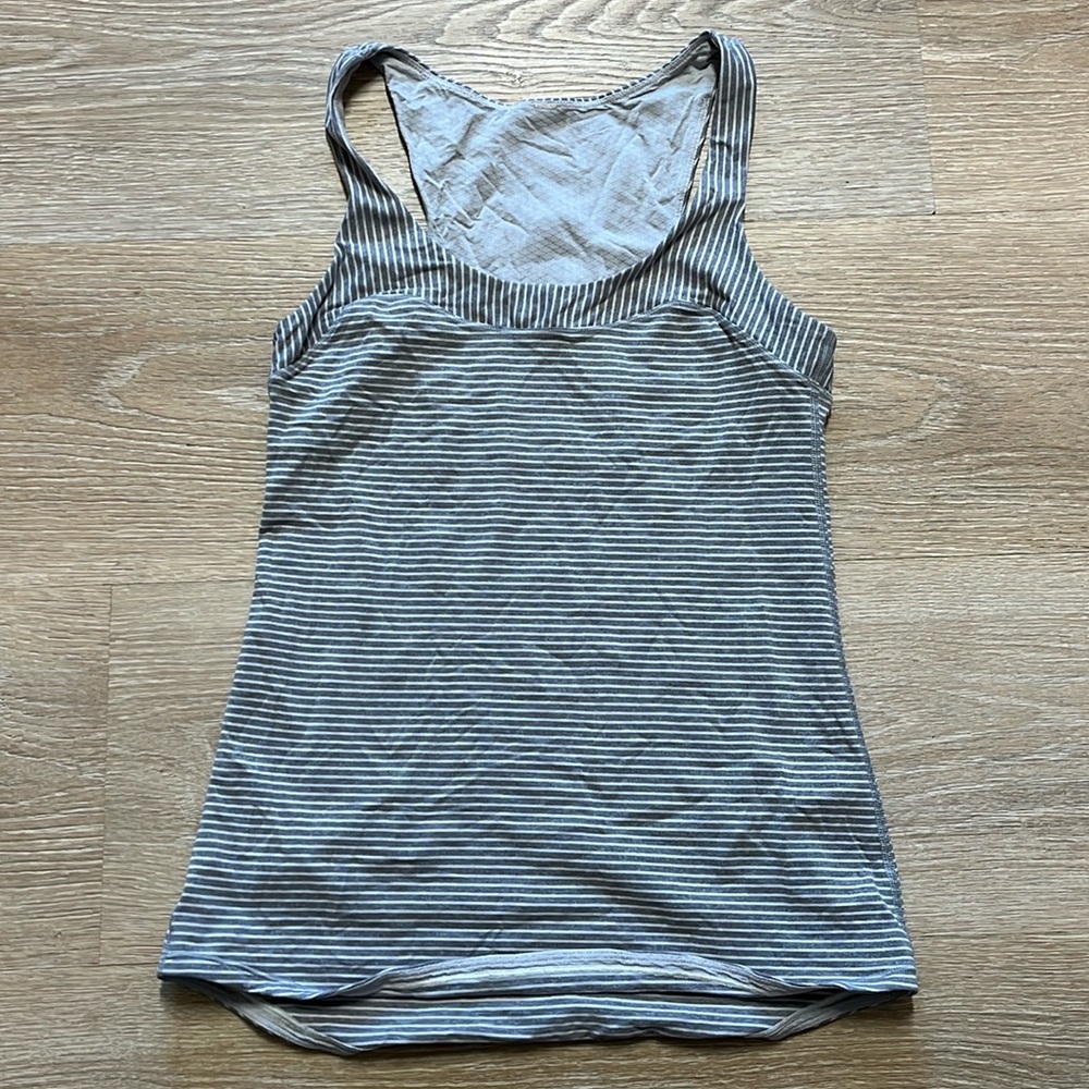 Lululemon grey and white stripe work out tank top